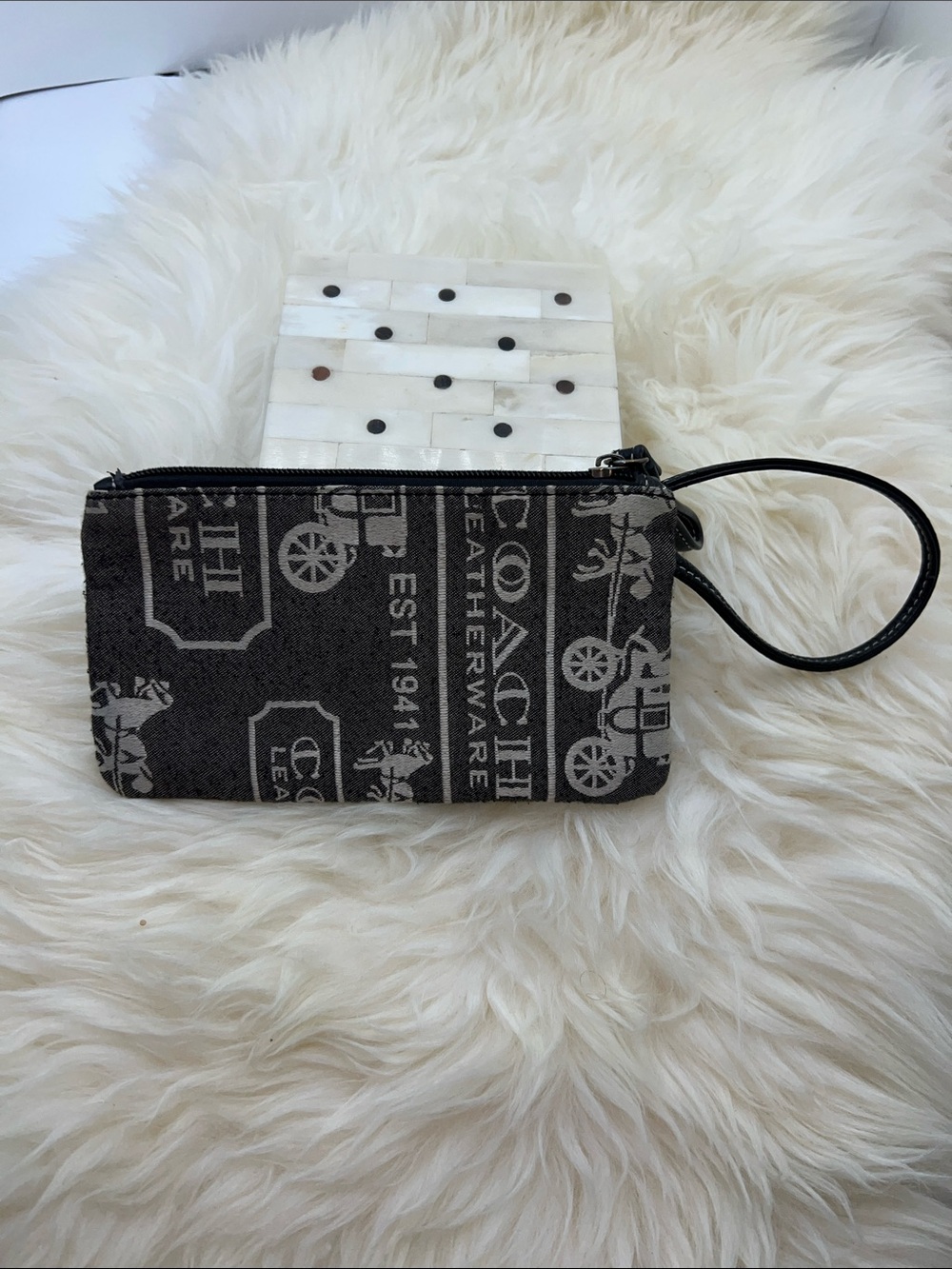 Coach Gray and Black Signature Canvas Wristlet